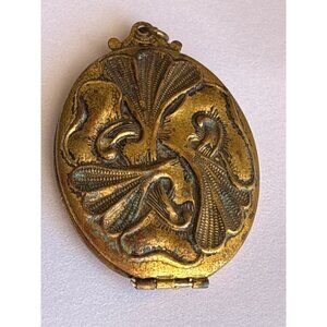 Vintage Oval Brass Locket Art Nouveau Repousse Floral Pendant Antique Style Phot